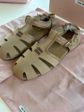 Miu Miu Ruches Cotton and Nappa Leather Fisherman Sandals